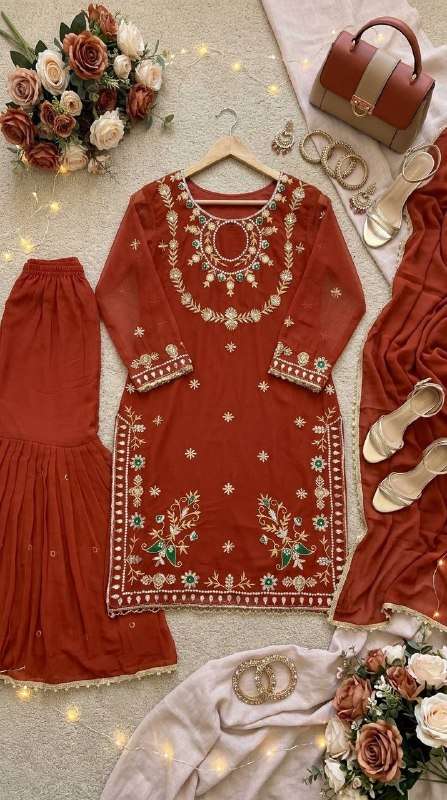  RICH MOTI HANDWORK SHARARA DRESS WEDDING TYPE HEAVY INDIAN TRADITIONAL DEALER ST 252